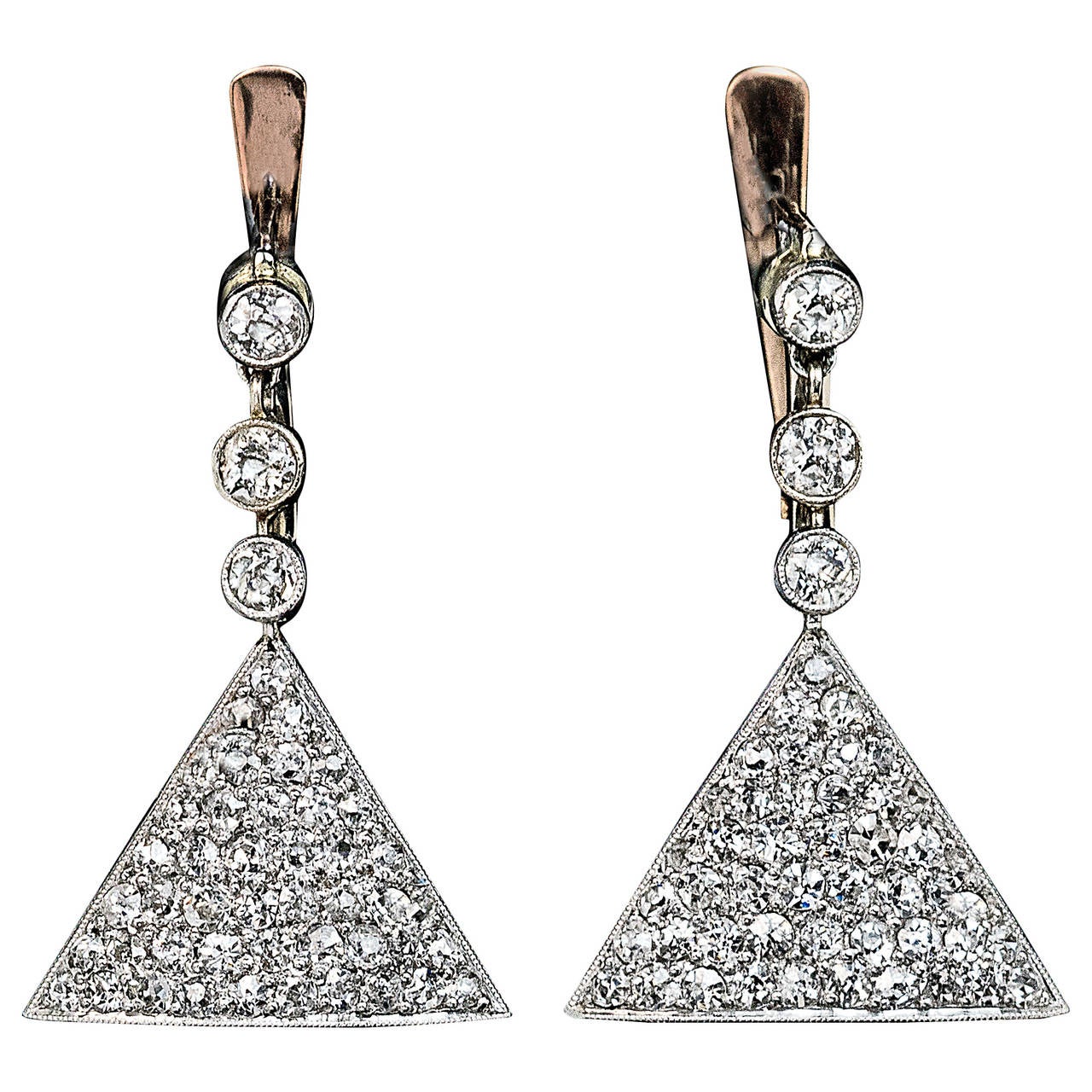 Antique Diamond Triangular Earrings For Sale