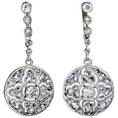 Antique Diamond Platinum Openwork Dangle Earrings