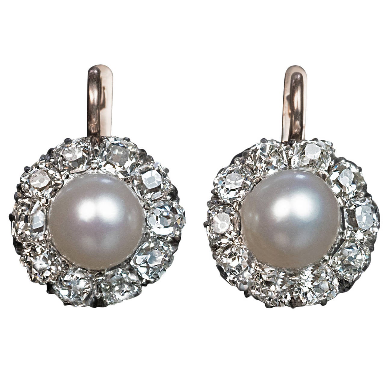 Antique Pearl Diamond Cluster Earrings