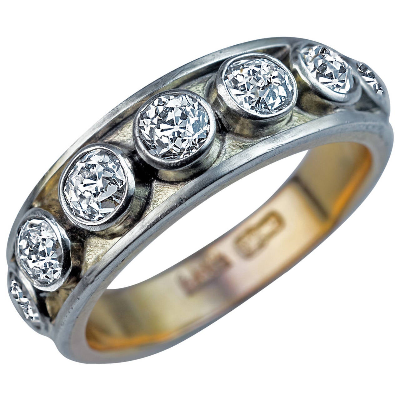 Antique Russian Men&#39;s Diamond Gold Band Ring For Sale at 1stdibs