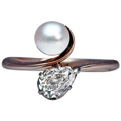 Pearl Old Russian Diamond Bypass Engagement Ring