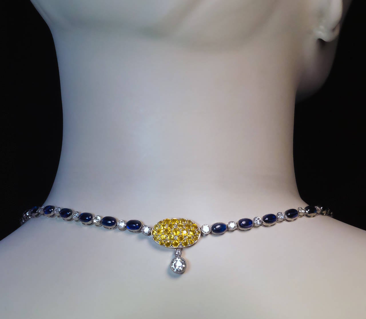 1930s Sapphire Diamond Platinum Necklace For Sale at 1stDibs