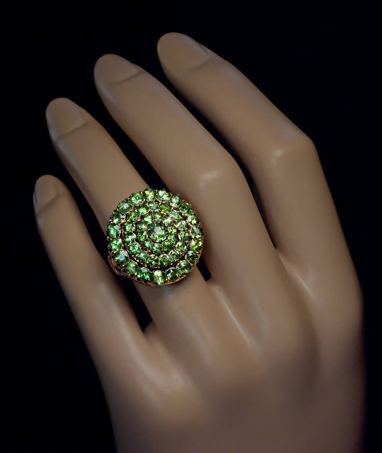 Russian Demantoid Triple Cluster Ring In Excellent Condition In Chicago, IL