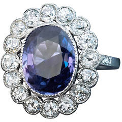 1920s 5 Carat Plum Sapphire Diamond Platinum Engagement Ring