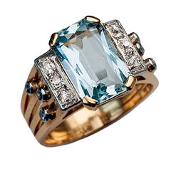 Art Deco Aquamarine Diamond Ring