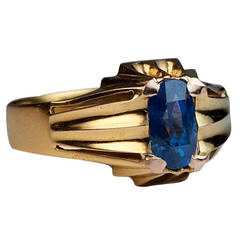 Old Russian Men's Ceylon Sapphire Gold Ring