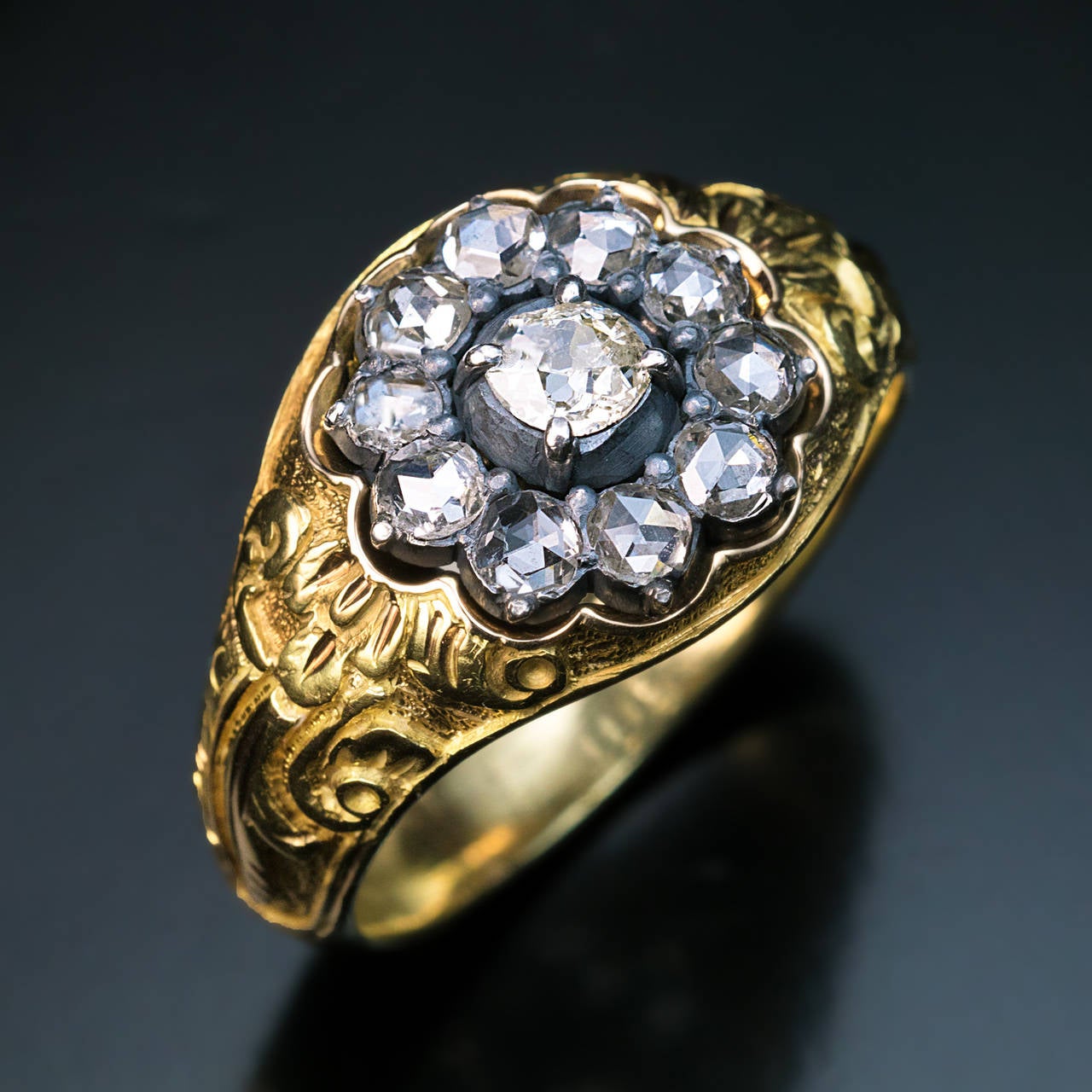 Antique Russian Diamond Cluster Gold Men's Ring 1840s at ...