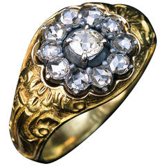 Antique Russian Diamond Cluster Gold Men's Ring 1840s