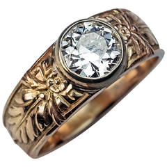 Bague russe ancienne en or avec diamant de 1 carat pour homme