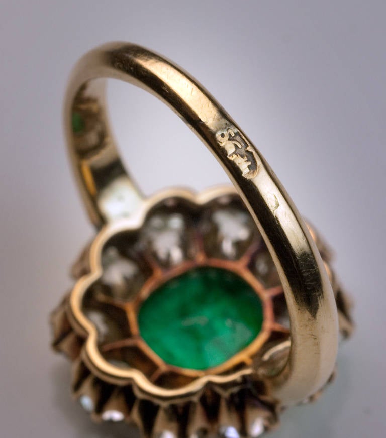Women's Antique Russian Emerald Diamond Cluster Ring