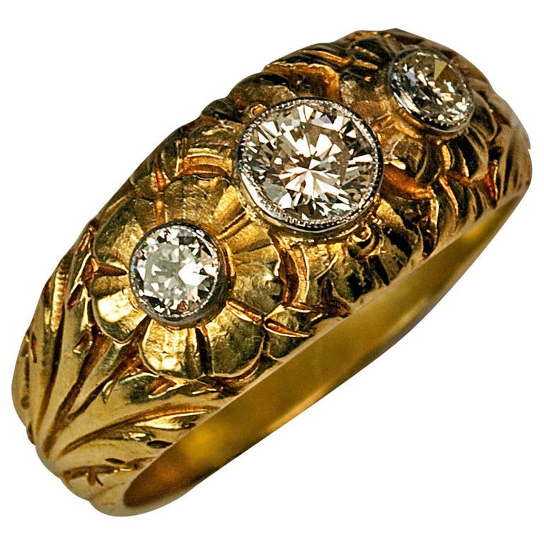 Art Nouveau Men's Diamond Gold Ring