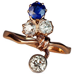 Art Nouveau Sapphire Diamond Gold Flower Ring 1