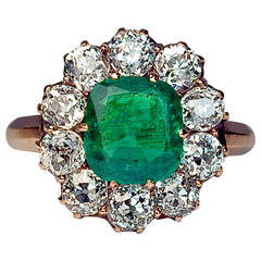 Antique Russian Emerald Diamond Cluster Ring