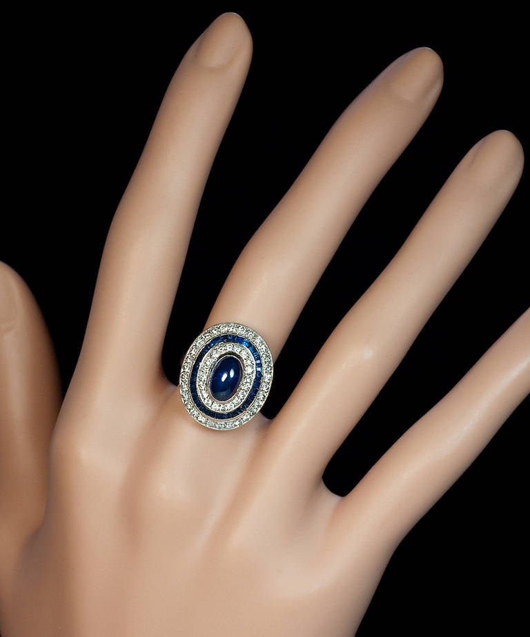 Women's Sapphire Diamond White Gold Engagement Ring