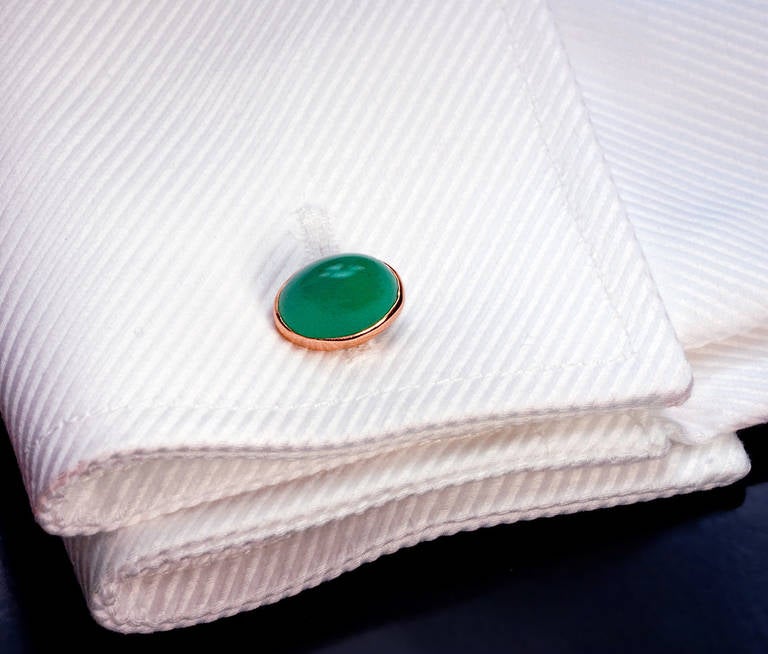 Antique Russian Chrysoprase Gold Cufflinks In Excellent Condition In Chicago, IL