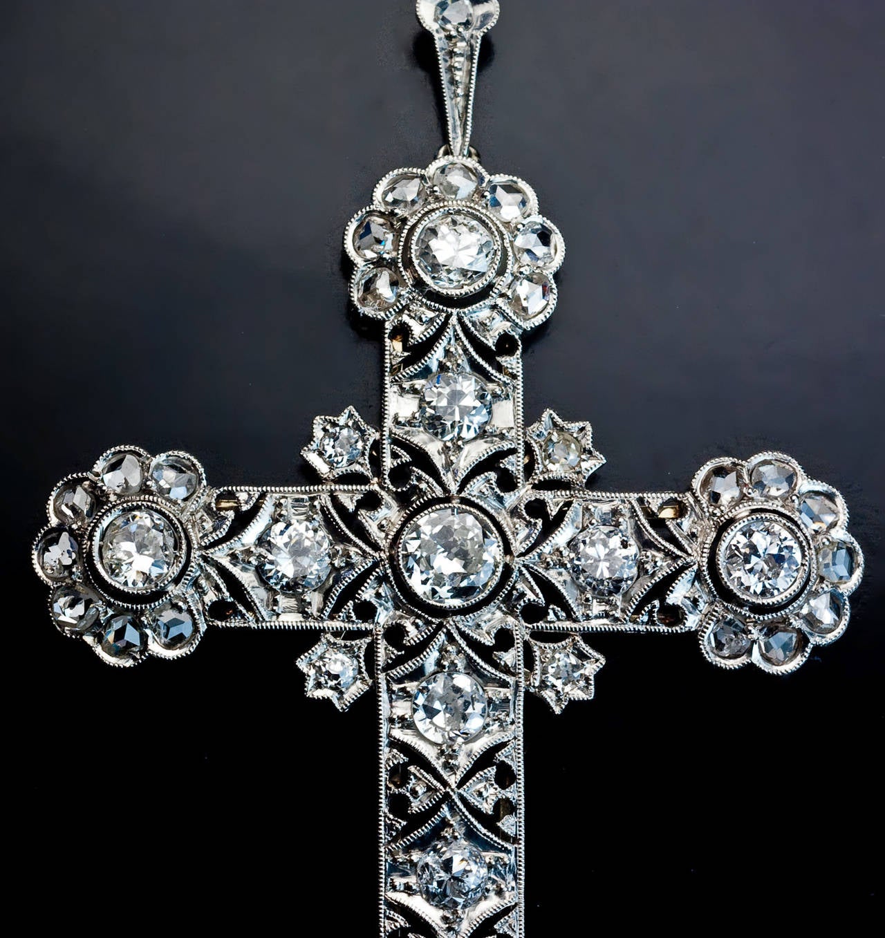 Women's Edwardian Diamond Platinum Cross Pendant