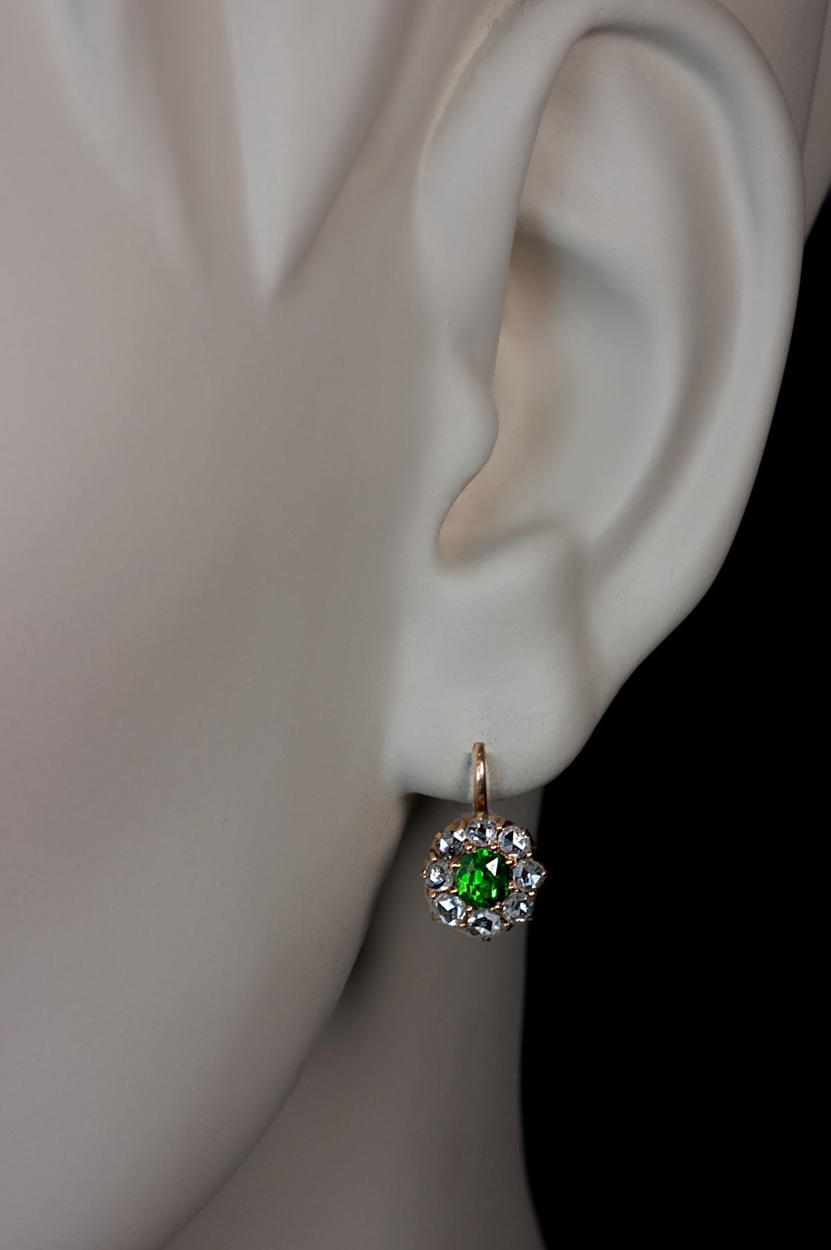 Antique Russian Demantoid Rose Cut Diamond Earrings