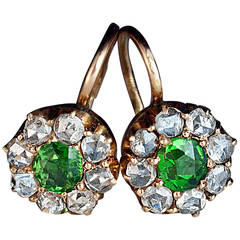 Antique Russian Demantoid Rose Cut Diamond Earrings