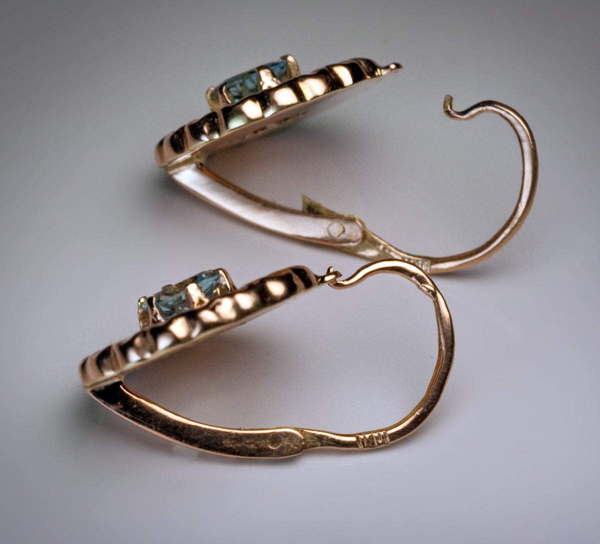 Edwardian Antique Aquamarine Gold Earrings
