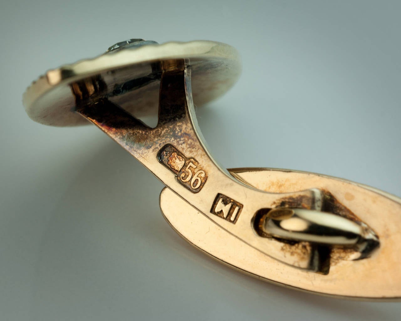 Edwardian Marchak Antique Russian Diamond Gold Cufflinks For Sale