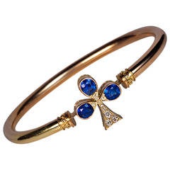 Antique Sapphire Diamond Gold Bangle Bracelet 4
