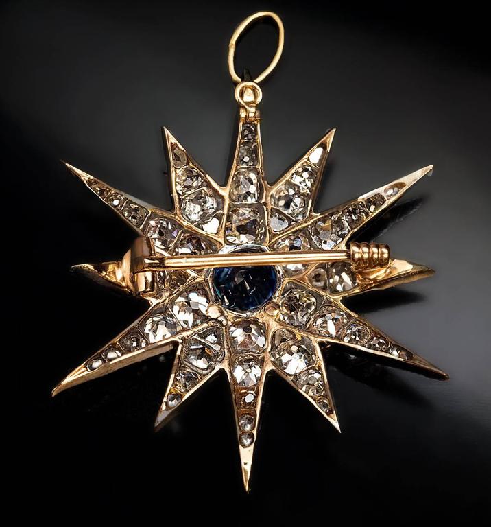 Antique Sapphire Diamond Silver Gold Star Shaped Brooch Pendant At Silver Gold Star Shaped Brooch Pendant