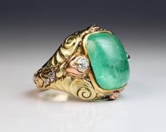 Antique Art Nouveau Emerald Gold Ring Dated 1896