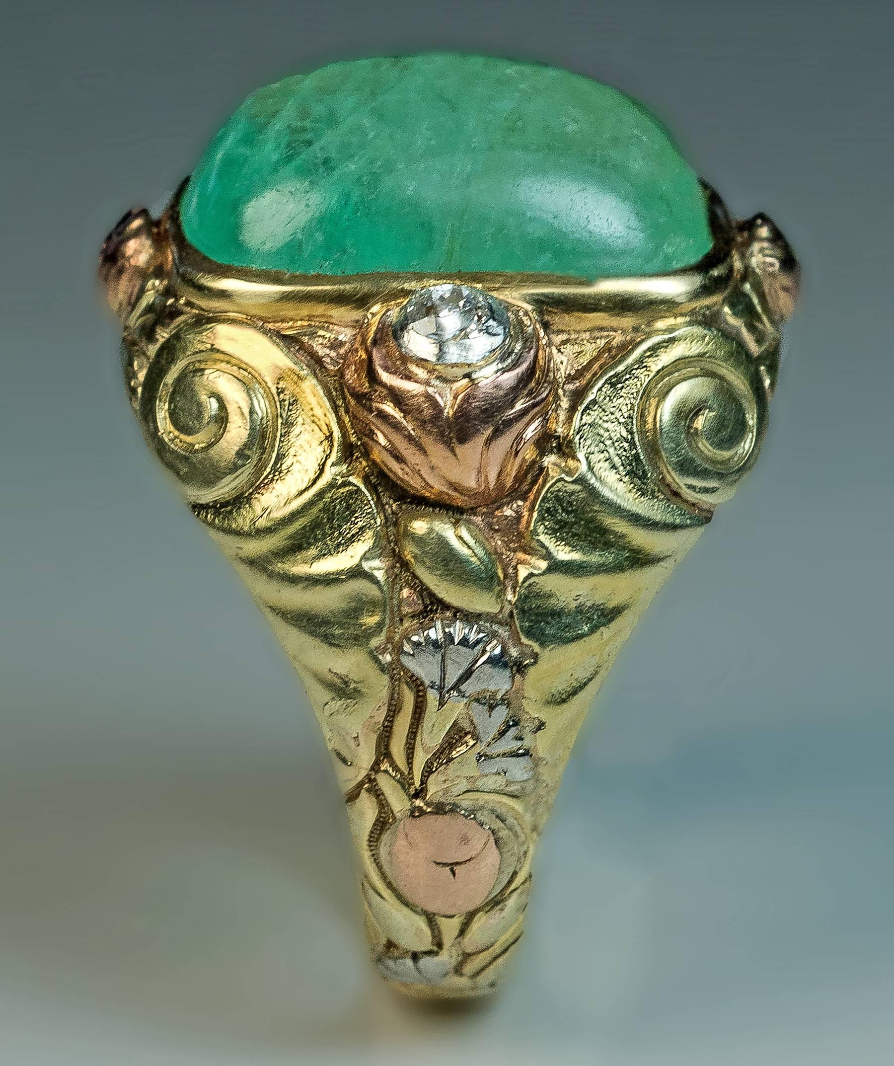 Women's Antique Art Nouveau Emerald Gold Ring Dated 1896