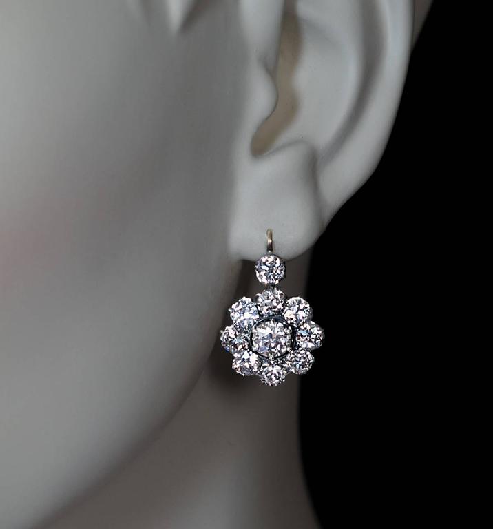 Antique Russian Diamond Gold Cluster Earrings At 1stdibs