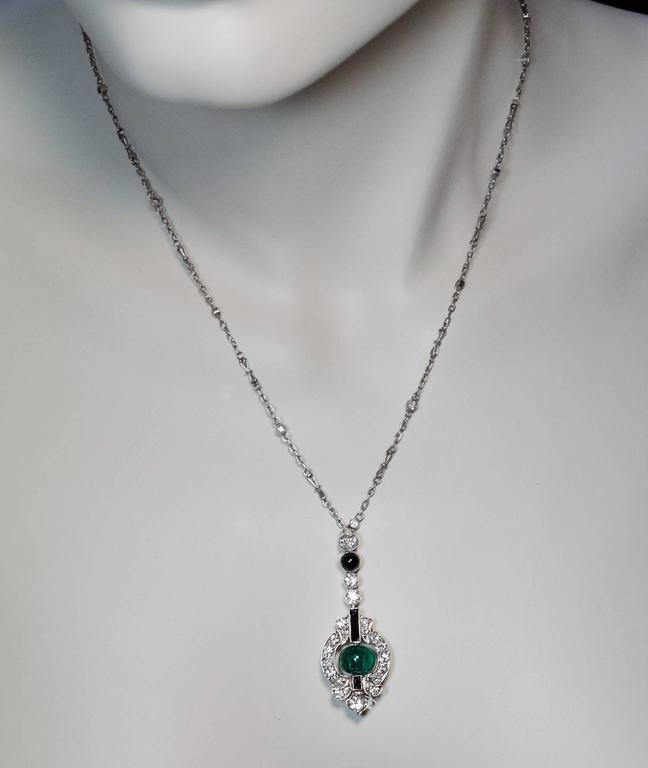 Art Deco Onyx Emerald Diamond Necklace at 1stDibs