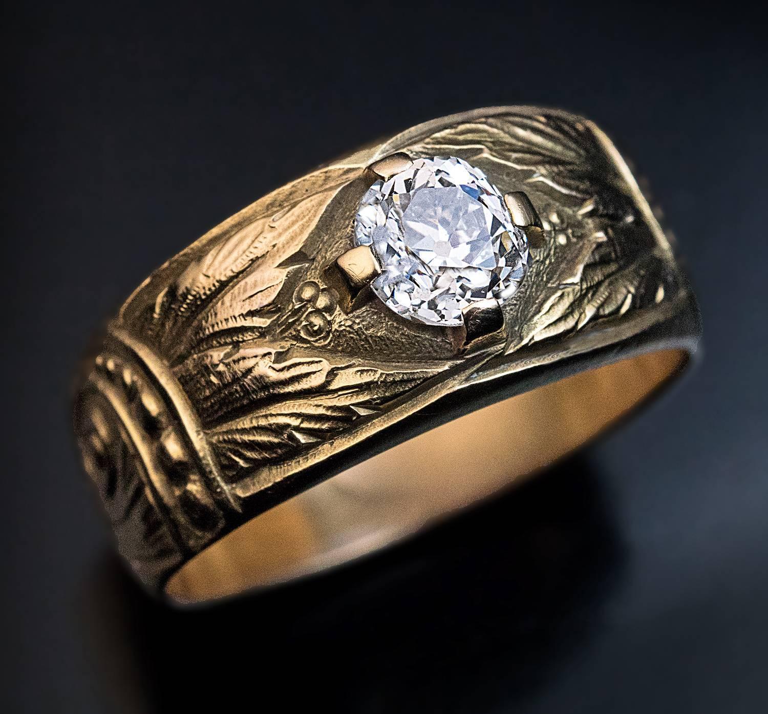 Antique Art Nouveau Diamond Gold Men's Ring at 1stdibs