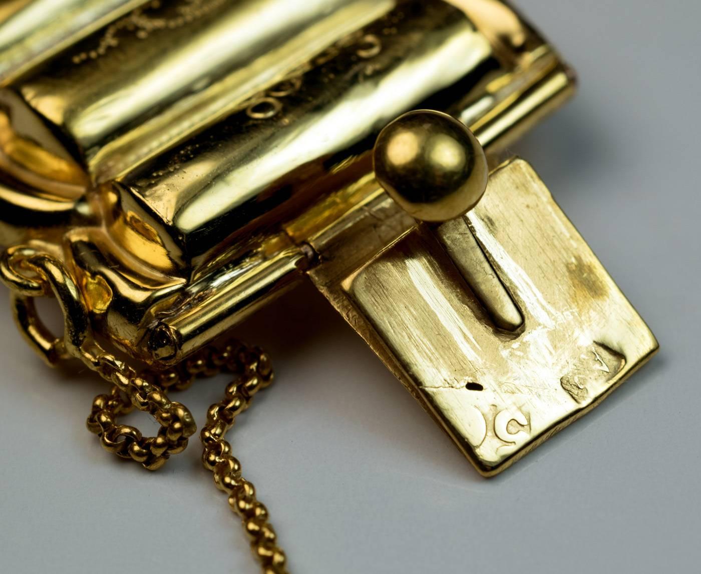 Women's Antique Painted Enamel Miniature Gold Locket Bracelet For Sale