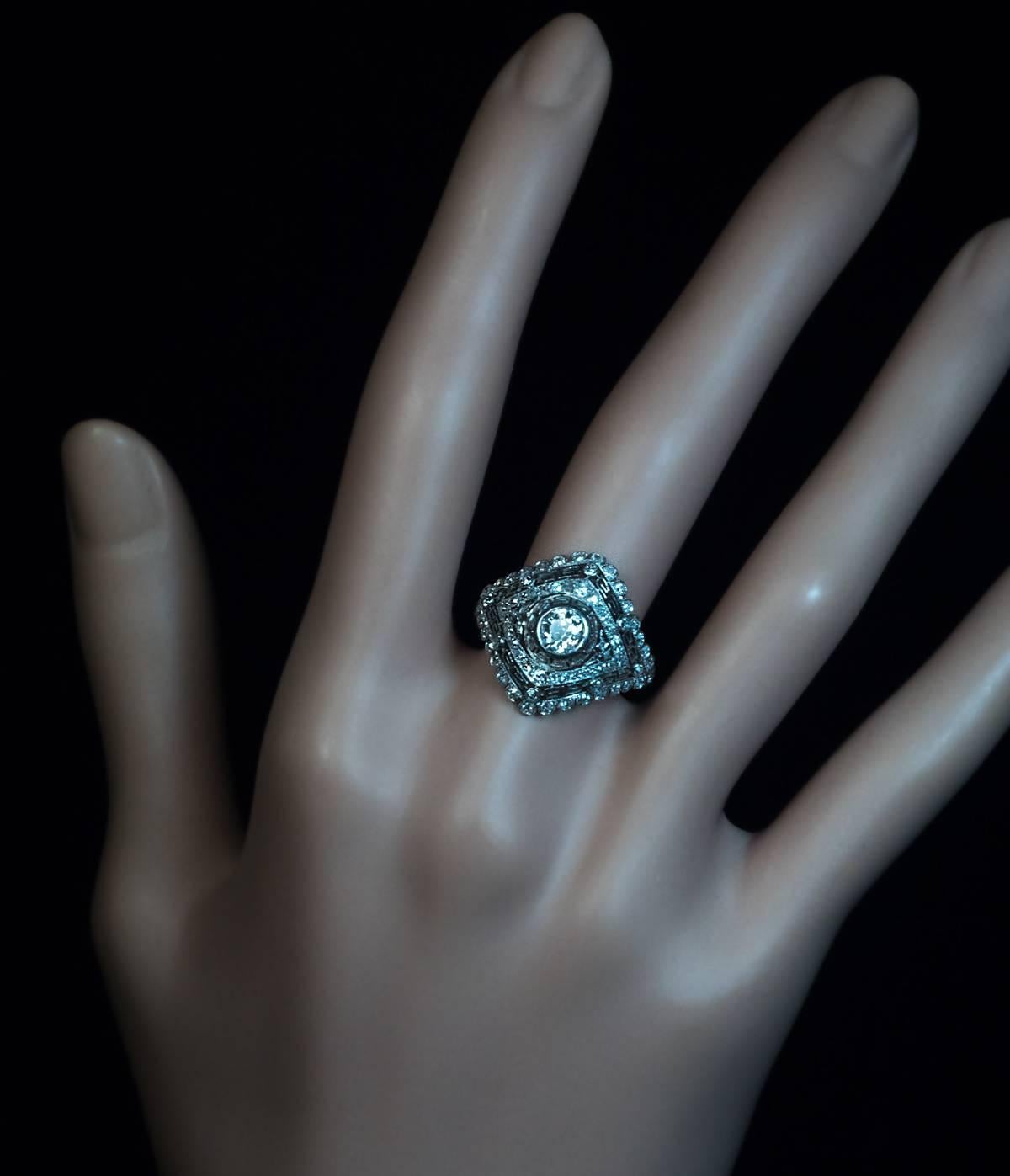 Old European Cut Art Deco Diamond Platinum Engagement Ring