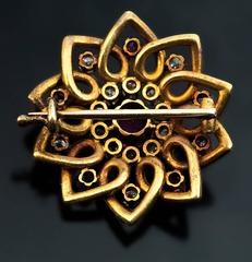Antique Russian Ruby Diamond Gold Brooch Pin C1890