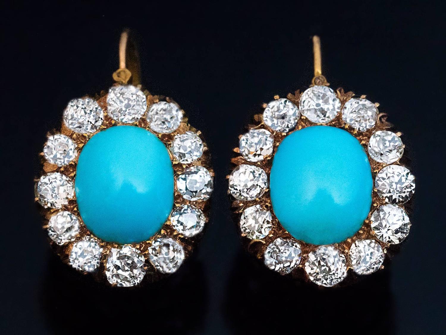 Antique Turquoise Diamond Gold Earrings At Stdibs