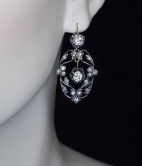 Antique Diamond Silver Gold Openwork Dangle Earrings