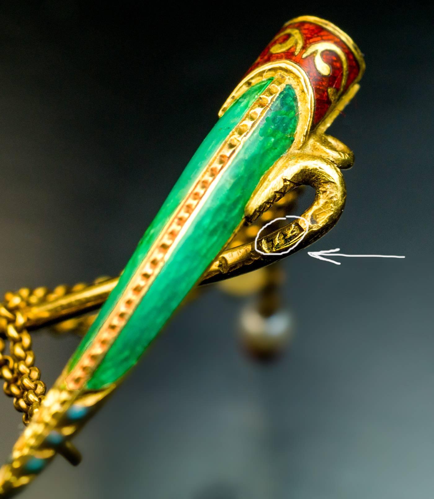 Victorian Antique Russian Enamel Gold Dagger Stickpin 1870s