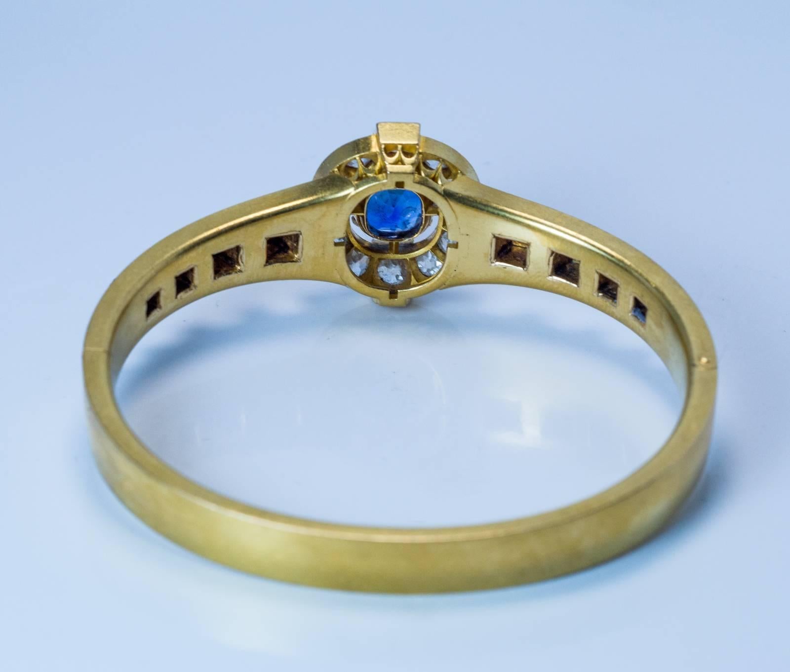 Victorian Antique Unheated Burma Sapphire Diamond Gold Bangle Bracelet