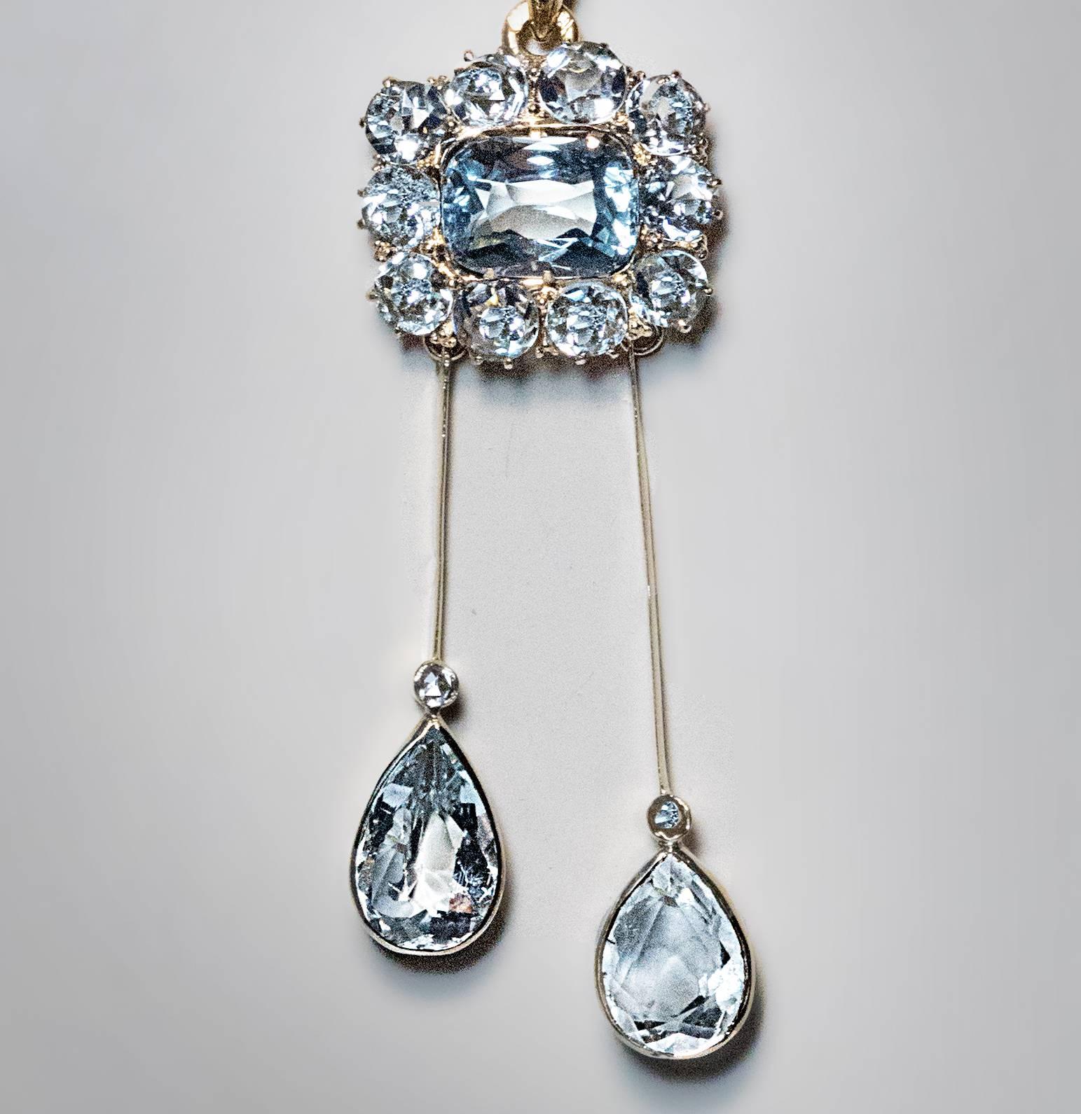 Women's Antique Edwardian Aquamarine Gold Negligee Necklace Pendant