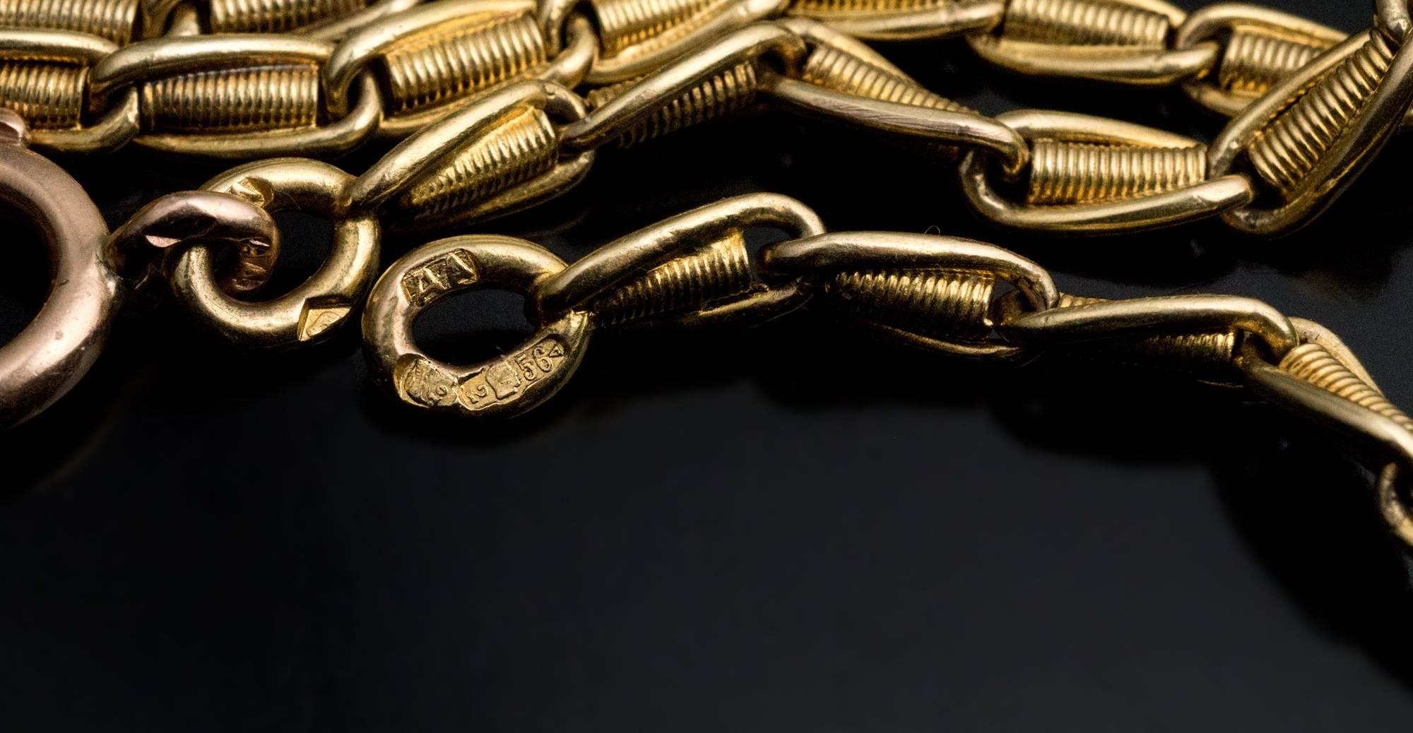 Antique Russian Gold Twisted Chain Link Necklace In Excellent Condition In Chicago, IL