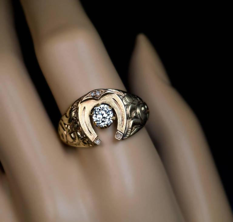 Antique Mid 1800s Diamond Gold Men s Horseshoe  Ring  For 