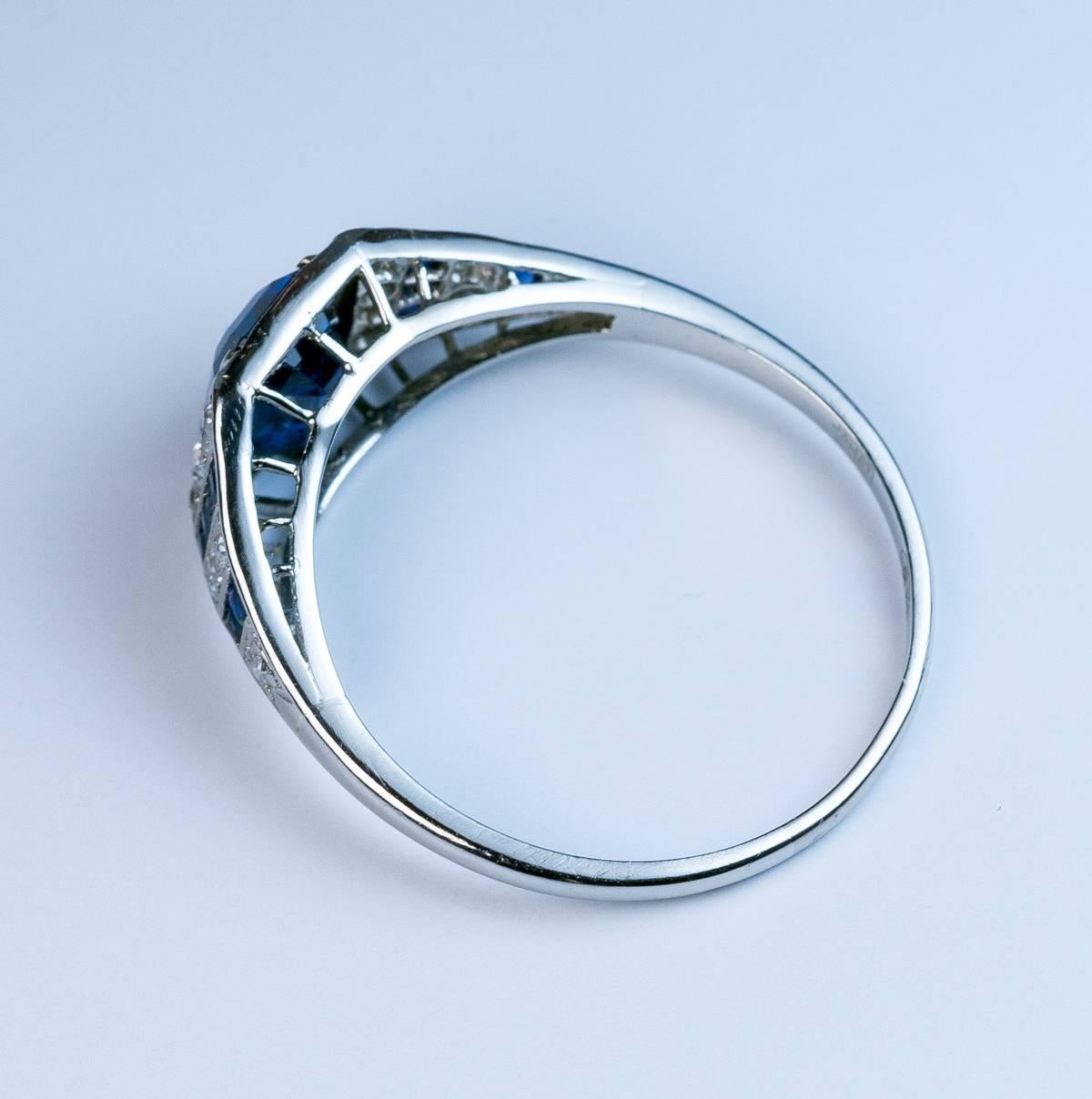 Art Deco Sapphire Diamond Platinum Engagement Ring 1
