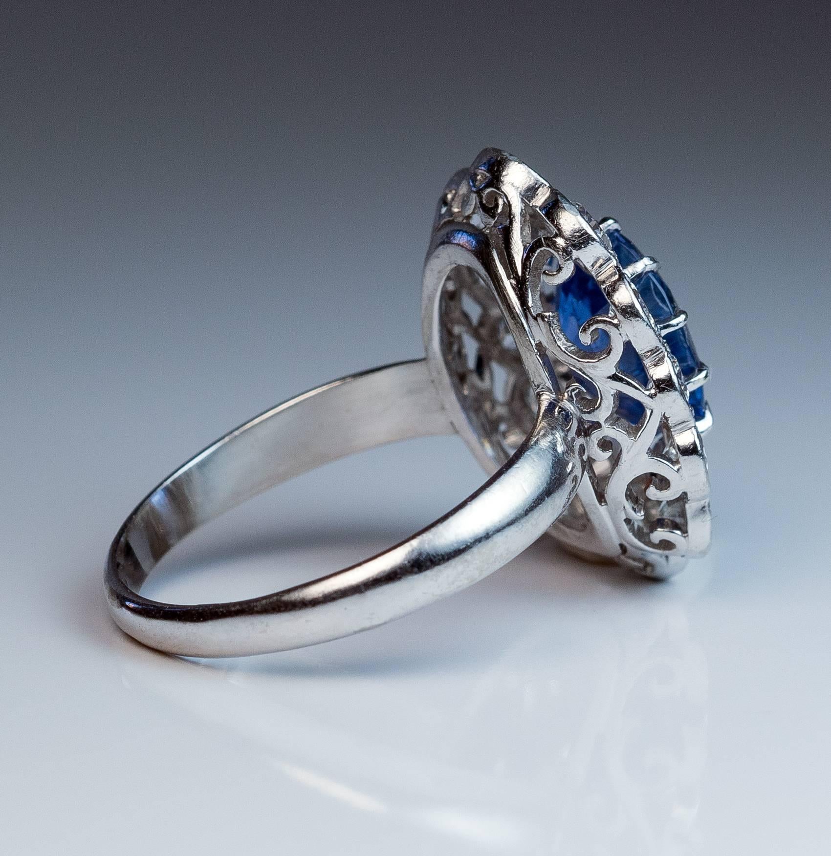 Women's French Sapphire Diamond Platinum Engagement Ring