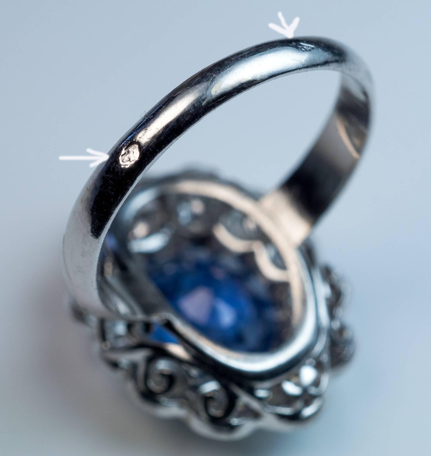 French Sapphire Diamond Platinum Engagement Ring 1