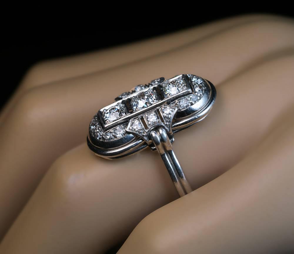 Old European Cut Art Deco Platinum Diamond Ring 1930s