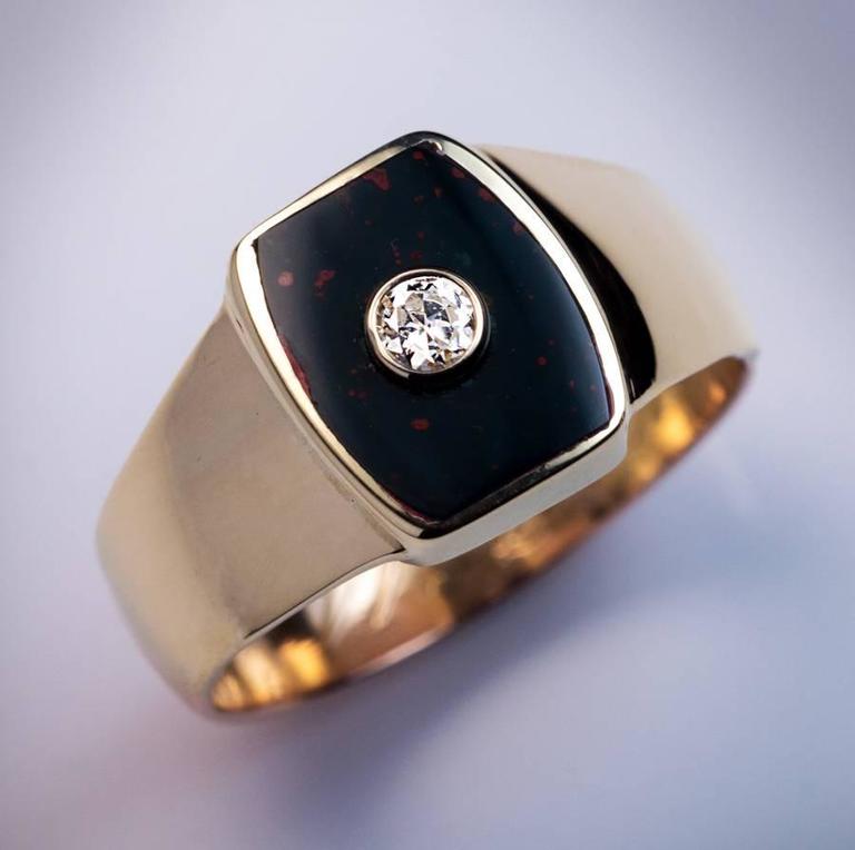 Antique Bloodstone Diamond Two-Color Gold Men's Ring at ...