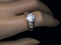 Art Nouveau Antique 2.83 Carat Diamond Chased Gold Men's Ring