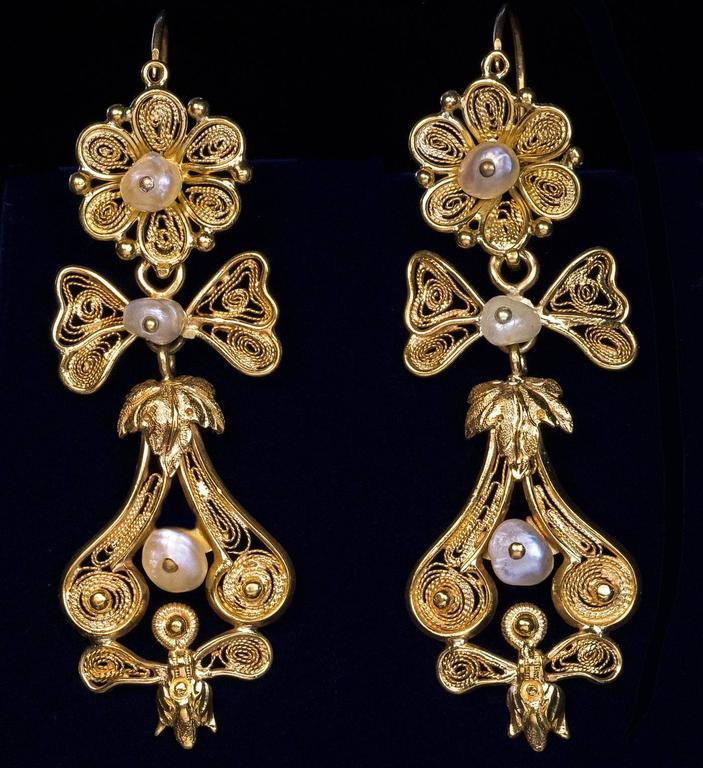Antique 1800s Pearl Gold Filigree Day to Night Earrings at 1stDibs ...