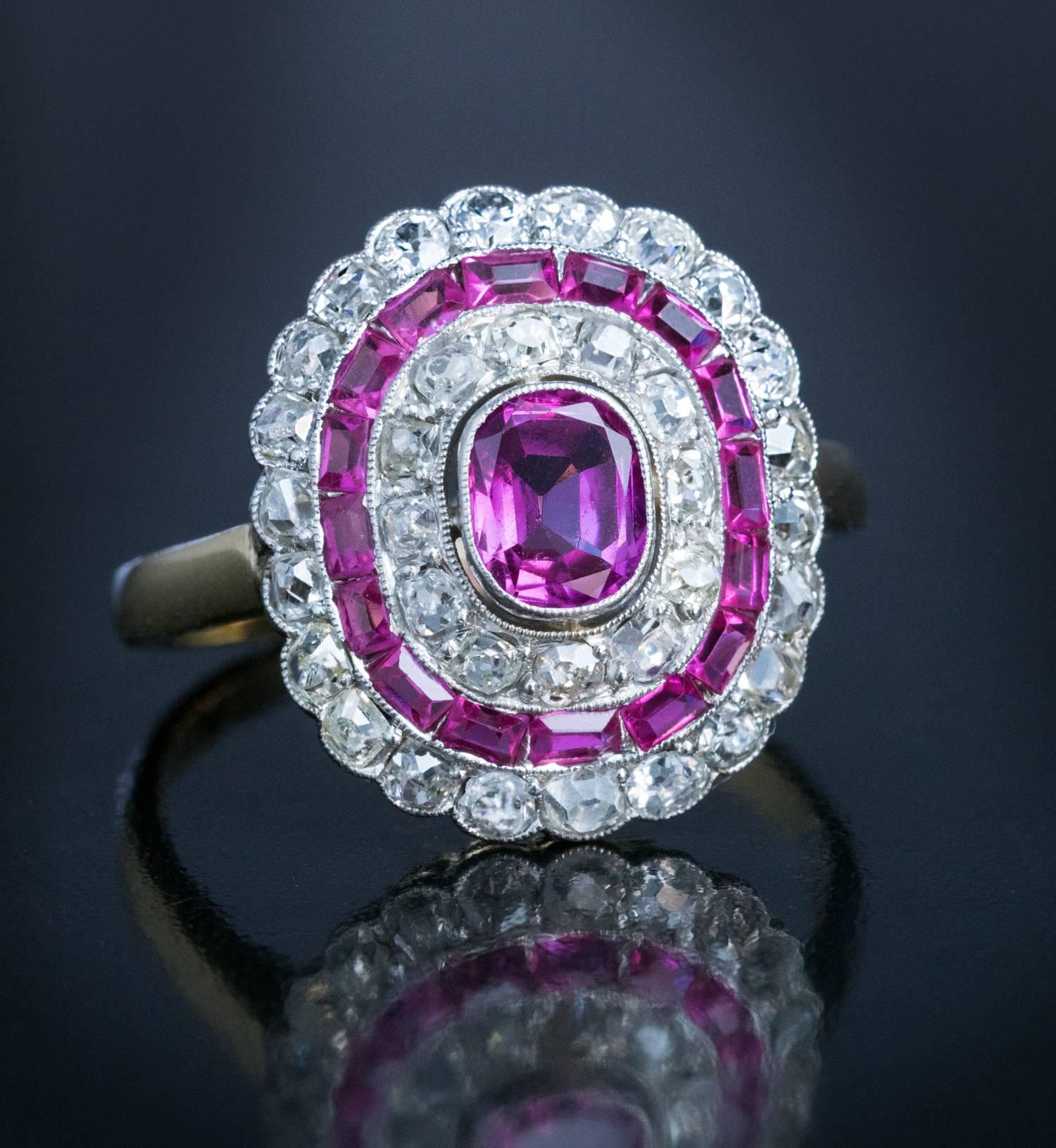 Art Deco Rosa Saphir Diamant Verlobungsring Damen