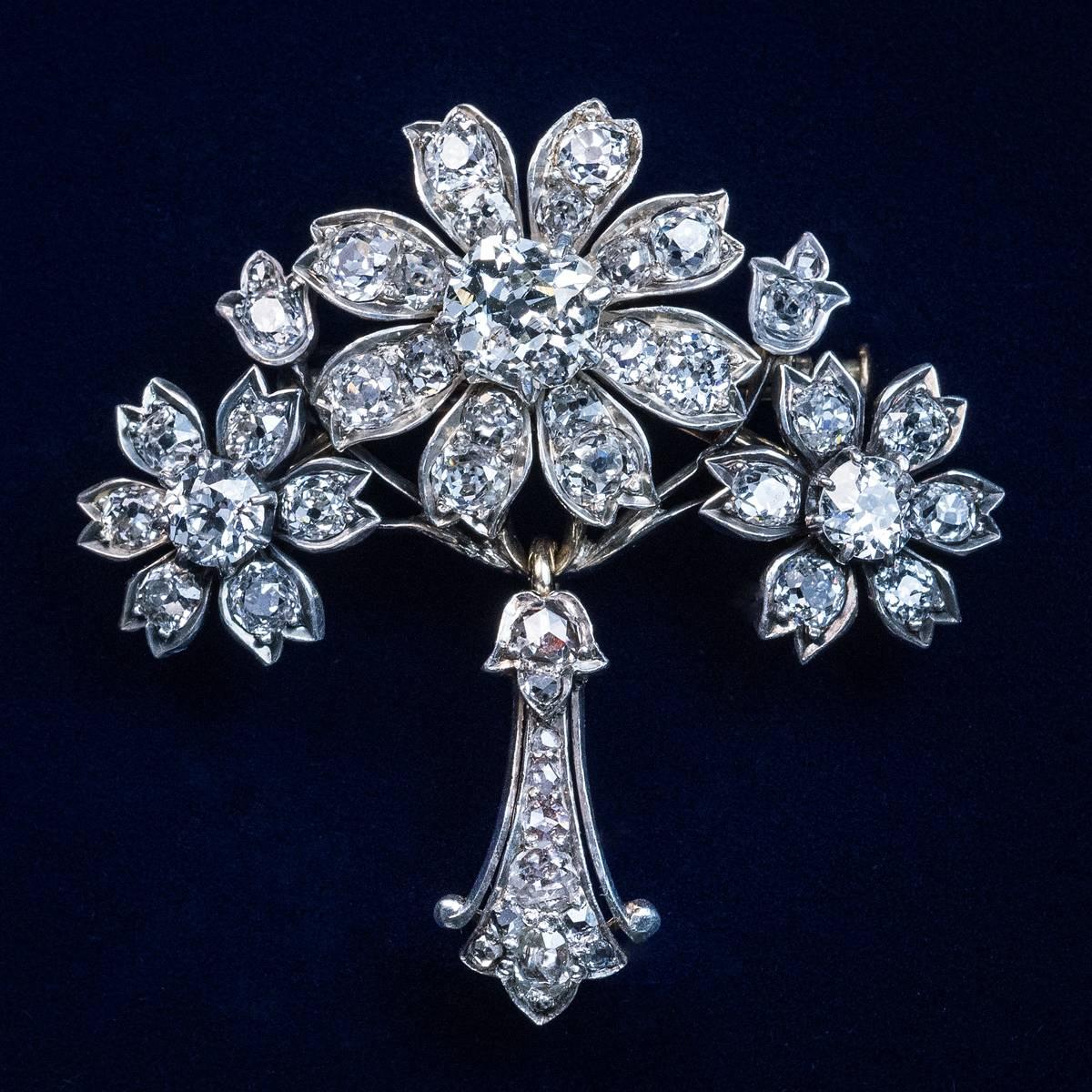 Belle Epoque Antique  Diamond Pendant Brooch  In Excellent Condition In Chicago, IL